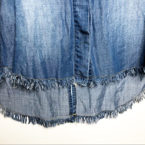 cloth & stone Chambray Raw Hem Button Shirt Blue S - Picture 9 of 11